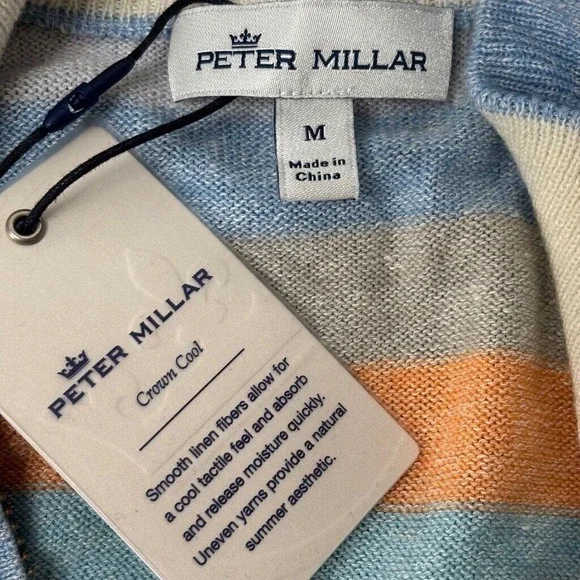 NWT Peter Millar Crown Cool Coach 1/4 Zip Sweater Blue Orange Merino Wool Linen